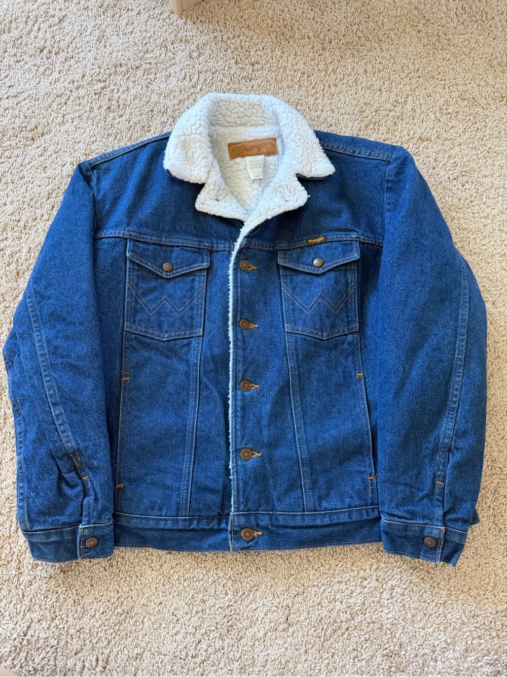Vtg 80s Wrangler Men's Western Trucker Jacket Sherpa Lined Denim L Made in USA